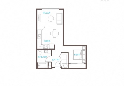 One Bed One Bath Floor Plan One Bed One Bath Floor Plan at Vue 22 Apartments, Bellevue, WA
